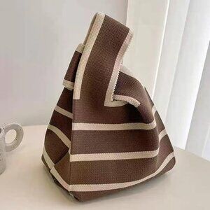 Striped two tone Knit Knot Bag Mini Canvas Spring & Summer Tote Bag